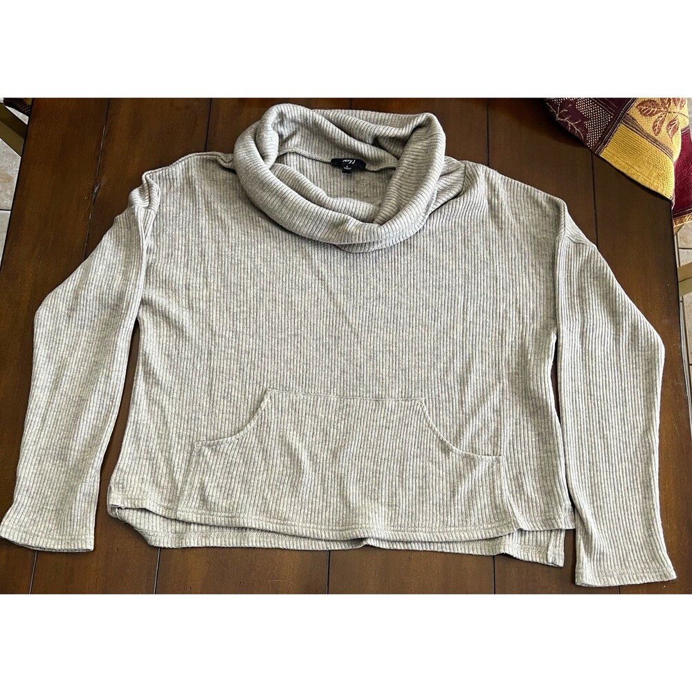 Very J Grey Ribbed Cowl Neck Pocket Pullover Sweater Size L
